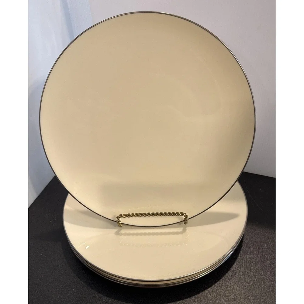 Lenox Olympia Platinum Silver Rim Dinner Plates Plate Set Of 4 USA X-303P